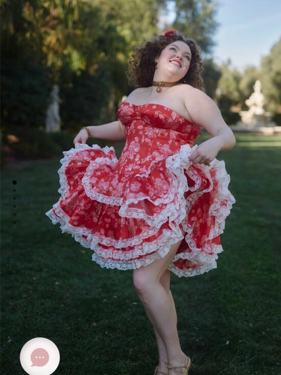 Selkie Dresses & Skirts - ❤️very Dior! Selkie Secret Admirer Silk Red Asymmetrical Skirt with White Lace